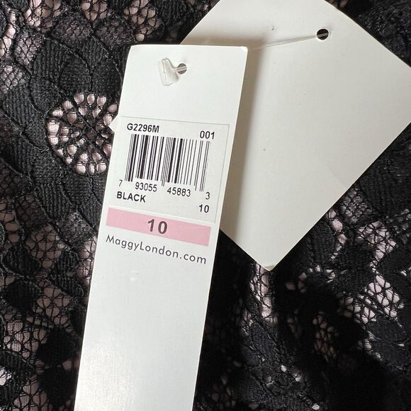 Maggy London Sheath Dress Size 10 Nude Black Lace Overlay Star Flower NWT - Picture 14 of 16